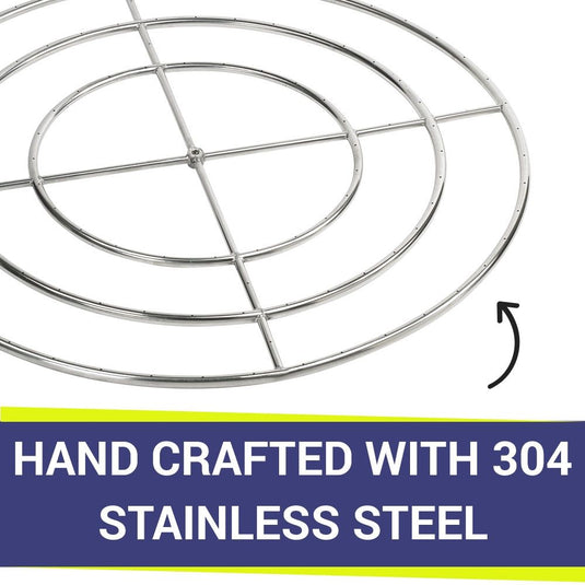 American Fire Products 48-inch Triple-Ring Stainless Steel Burner handcrafted from premium 304 stainless steel with 3/4-inch inlet for natural gas or propane outdoor fire pits