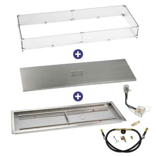 American Fire Products 48 inch x 14 inch stainless steel drop-in fire pit pan with AWEIS electronic ignition system whole house propane bundle