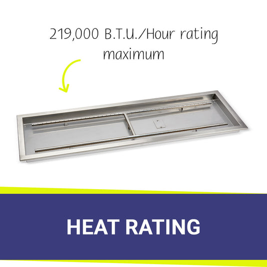 American Fire Products 48x14 rectangular drop-in fire pit pan with 219000 BTU per hour maximum heat rating stainless steel burner system for outdoor fire pits