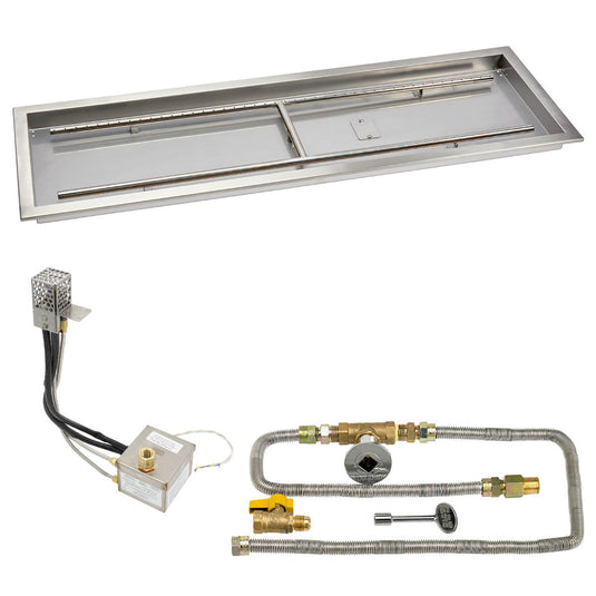 American Fire Products 48 x 14 stainless steel rectangular drop-in pan with AWEIS electronic ignition system and built-in H-burner for natural gas outdoor fire features