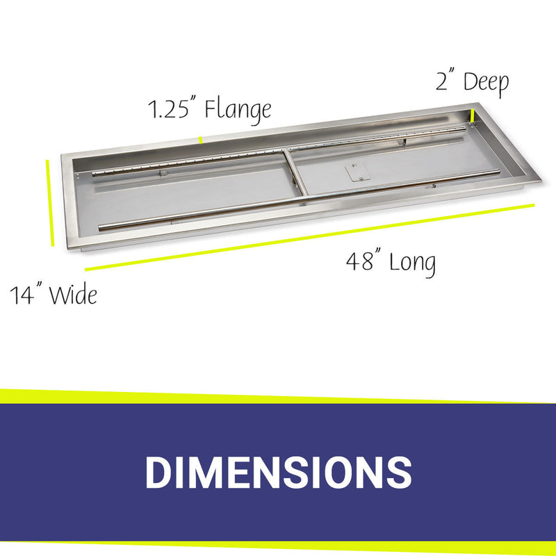 Load image into Gallery viewer, American Fire Products 48 x 14 stainless steel rectangular drop-in pan dimension with built-in stainless steel H-burner for outdoor fire pit systems
