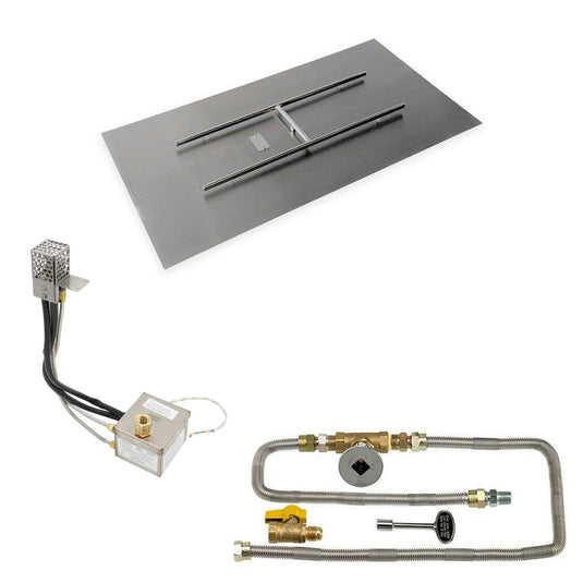 American Fire Products 48 x 24 rectangular stainless steel flat pan with AWEIS electronic ignition system and 32 x 8 H-burner for natural gas fire pits