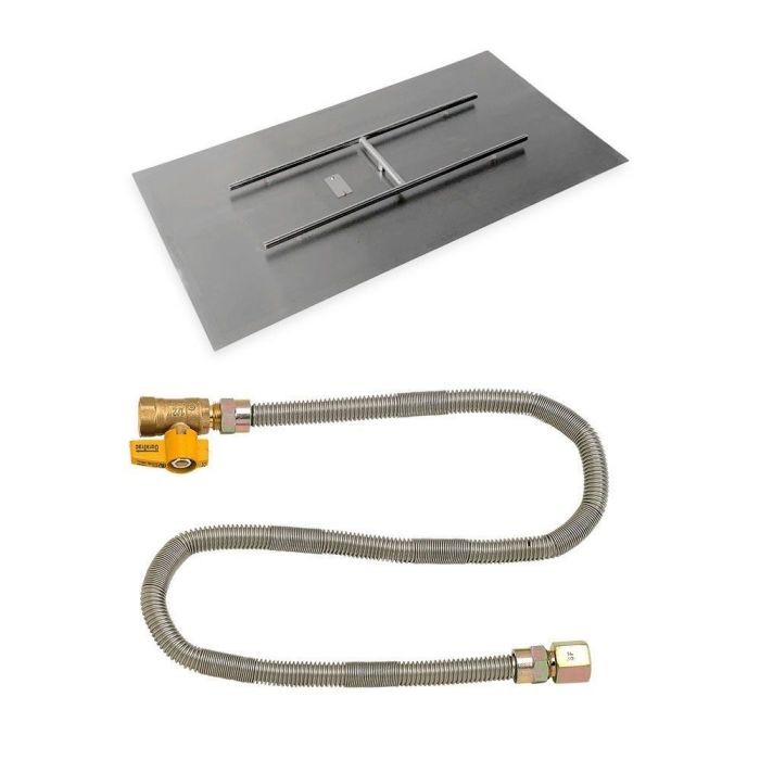 Load image into Gallery viewer, American Fire Products 48 x 24 inch rectangular stainless steel flat pan with match light kit natural gas featuring 32 inch H burner Quiet Flex gas line and fittings for outdoor fire pits
