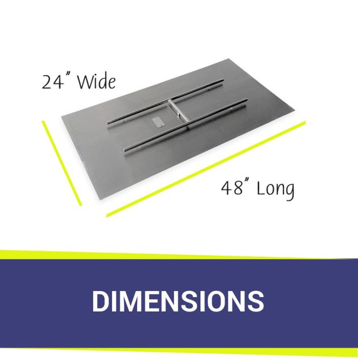 Load image into Gallery viewer, American Fire Products 48 x 24 inch rectangular flat pan match light kit natural gas showing product dimensions
