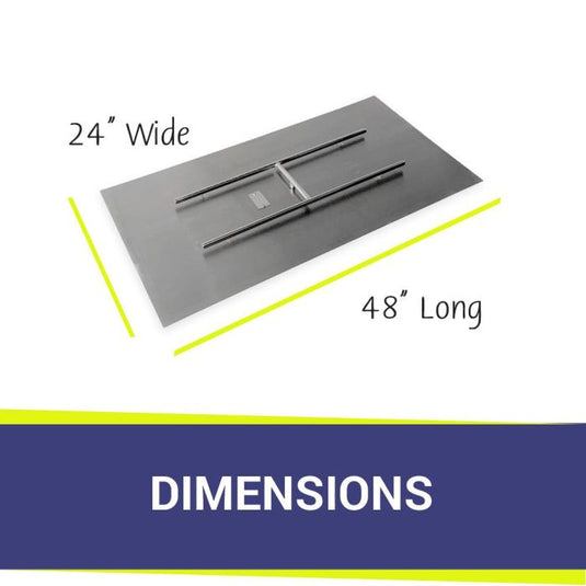 American Fire Products 48 x 24 inch rectangular flat pan match light kit natural gas showing product dimensions
