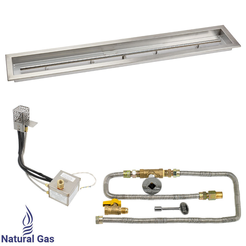 Load image into Gallery viewer, American Fire Products 48 x 6 stainless steel linear channel drop-in pan with AWEIS electronic ignition system and built-in T-burner for natural gas outdoor fire pits

