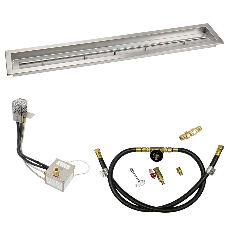Load image into Gallery viewer, American Fire Products 48 x 6 stainless steel linear channel drop-in pan with AWEIS electronic ignition system, built-in T-burner, and whole house propane configuration for outdoor fire pits
