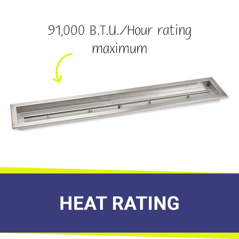 Load image into Gallery viewer, American Fire Products 48x6 linear drop-in fire pit pan with 65000 BTU per hour maximum heat rating stainless steel burner system for outdoor fire pits
