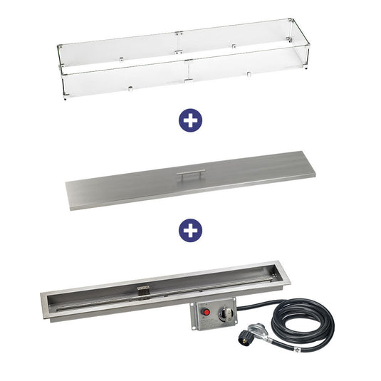 American Fire Products 48 inch by 6 inch linear stainless steel drop-in fire pit pan with CSA certified electric ignition system installed outdoors