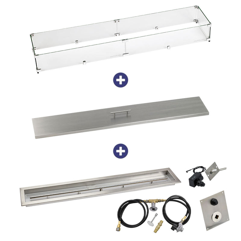 Load image into Gallery viewer, American Fire Products 48 inch x 6 inch linear drop-in fire pit pan with propane spark ignition kit stainless steel burner bundle
