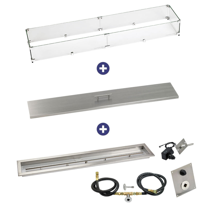 Load image into Gallery viewer, American Fire Products 48 inch by 6 inch linear drop-in fire pit pan with spark ignition kit natural gas bundle including flame guard and stainless steel burner cover
