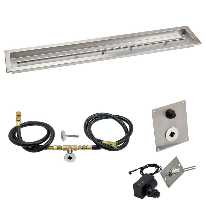 Load image into Gallery viewer, American Fire Products 48 x 6 inch linear stainless steel drop-in pan with spark ignition kit natural gas, built-in T-burner, gas hoses, and chrome key valve for outdoor fire pits
