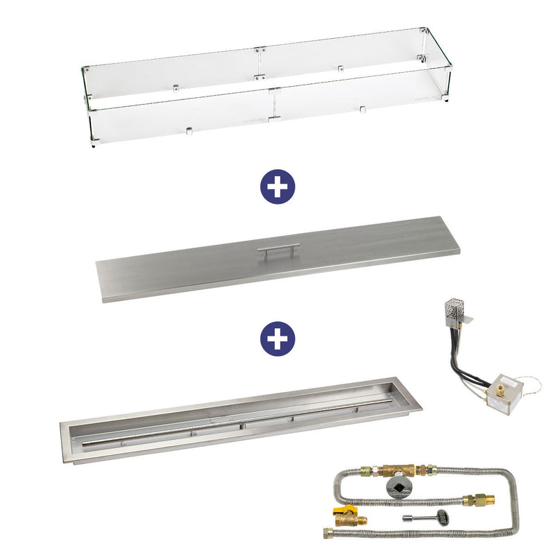 Load image into Gallery viewer, American Fire Products 48 inch by 6 inch stainless steel linear drop-in fire pit pan with AWEIS natural gas ignition system bundle for outdoor fire features
