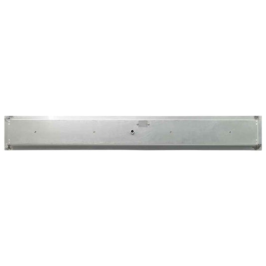 Bottom view of the American Fire Products 60 inch by 6 inch stainless steel linear drop-in fire pit pan with built-in 1/2 inch gas inlet