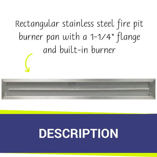 American Fire Products 60 inch by 6 inch rectangular stainless steel fire pit burner pan with a 1-1/4 inch flange and built-in T-burner