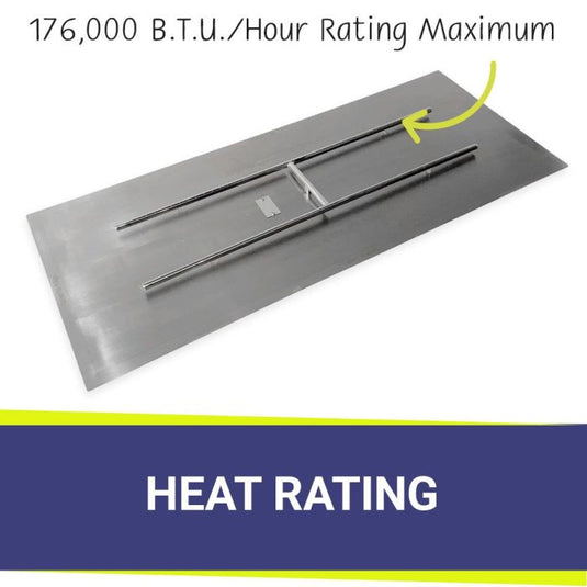 American Fire Products 60 x 24 inch rectangular flat pan with 176,000 BTU H burner for natural gas fire pit installation system showing high heat output burner performance
