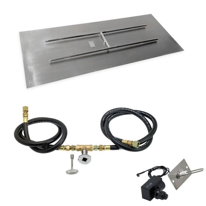 Load image into Gallery viewer, 60" x 24" rectangular stainless steel flat pan with 44" x 8" H-burner, push-button spark ignition kit, and fire pit connection accessories for natural gas
