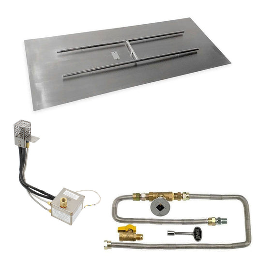 American Fire Products 60 x 24 rectangular stainless steel flat pan with AWEIS electronic ignition system and 44 x 8 H-burner for natural gas fire pits
