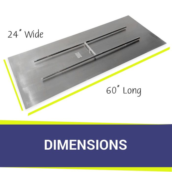Load image into Gallery viewer, American Fire Products 60 x 24 inch rectangular flat pan match light kit natural gas showing product dimensions

