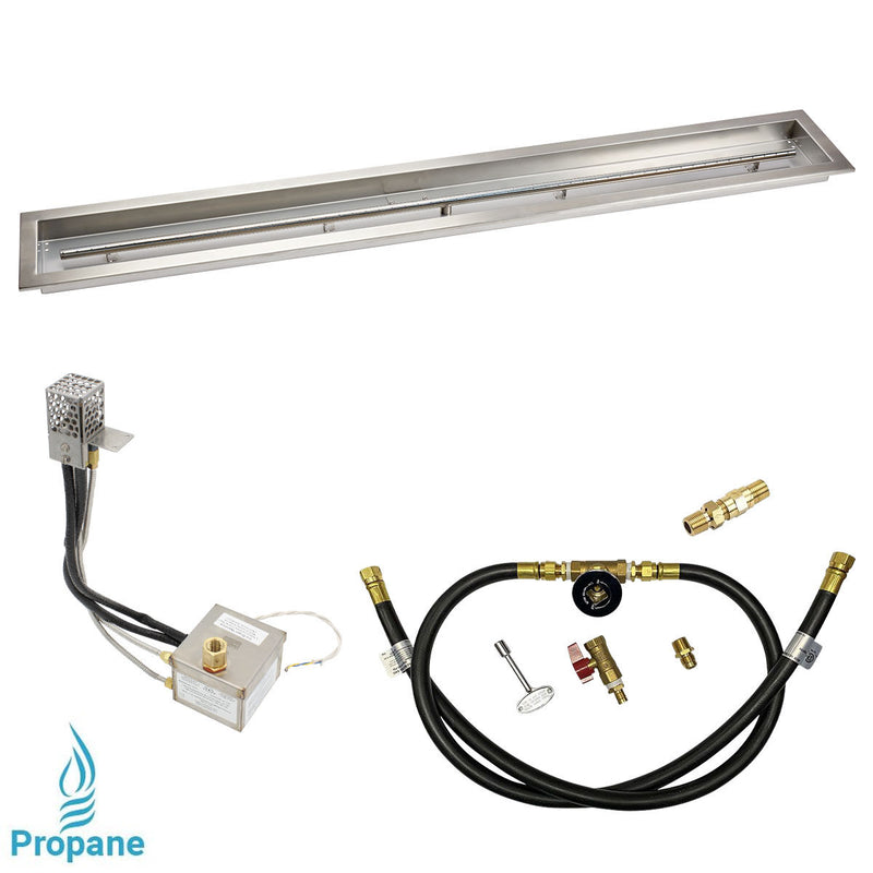 Load image into Gallery viewer, American Fire Products 60 x 6 stainless steel linear channel drop-in pan with AWEIS electronic ignition system, built-in T-burner, and whole house propane configuration for outdoor fire pits
