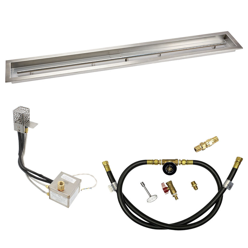 Load image into Gallery viewer, American Fire Products 60 x 6 stainless steel linear channel drop-in pan with AWEIS electronic ignition system, built-in T-burner, and whole house propane configuration for outdoor fire pits
