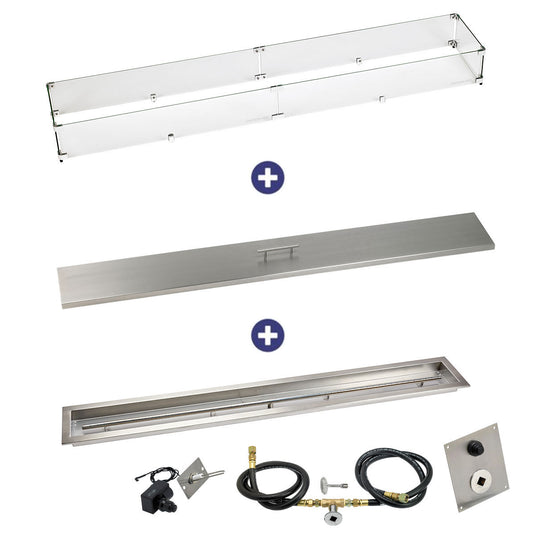 American Fire Products 60 inch by 6 inch linear drop-in fire pit pan with spark ignition kit natural gas bundle installed in outdoor fire pit