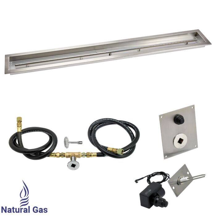 Load image into Gallery viewer, American Fire Products 60 x 6 inch linear stainless steel drop-in pan with spark ignition kit natural gas including T-burner, gas hoses, and chrome key valve

