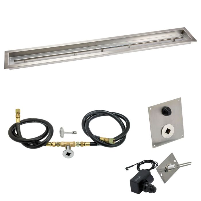 Load image into Gallery viewer, American Fire Products 60 x 6 inch linear stainless steel drop-in pan with spark ignition kit natural gas including T-burner, gas hoses, and chrome key valve
