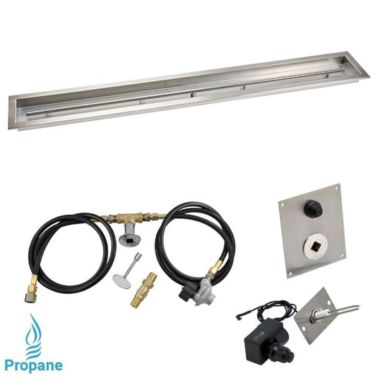 American Fire Products 60 x 6 inch linear stainless steel drop-in pan with spark ignition kit propane including T-burner gas hoses regulator chrome key valve and air mixer