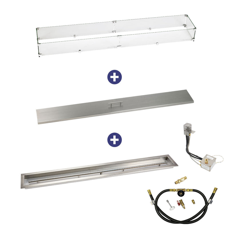Load image into Gallery viewer, American Fire Products 60 inch by 6 inch stainless steel linear drop-in fire pit pan with AWEIS whole house propane ignition system bundle for large outdoor fire features
