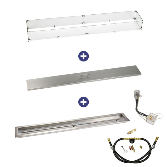 American Fire Products 60 inch by 6 inch stainless steel linear drop-in fire pit pan with AWEIS whole house propane ignition system bundle for large outdoor fire features
