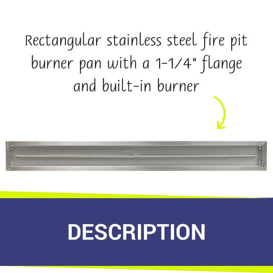 American Fire Products 72 inch by 6 inch rectangular stainless steel fire pit burner pan with a 1-1/4 inch flange and built-in T-burner