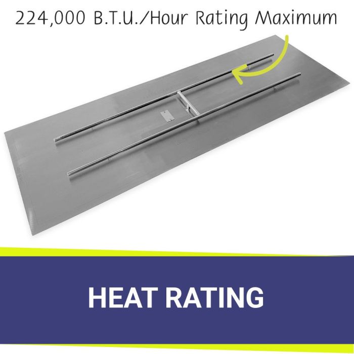 Load image into Gallery viewer, American Fire Products 72 x 24 inch rectangular flat pan with 224,000 BTU H burner for natural gas fire pit installation system showing high heat output burner performance
