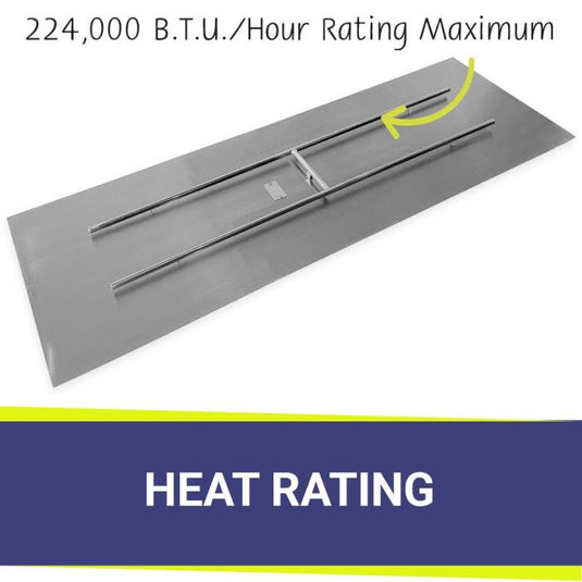 American Fire Products 72 x 24 inch rectangular flat pan with 224,000 BTU H burner for natural gas fire pit installation system showing high heat output burner performance
