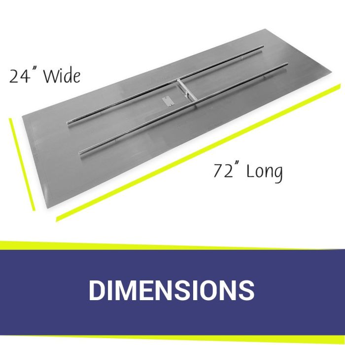 Load image into Gallery viewer, American Fire Products 72 x 24 inch rectangular flat pan match light kit natural gas showing product dimensions
