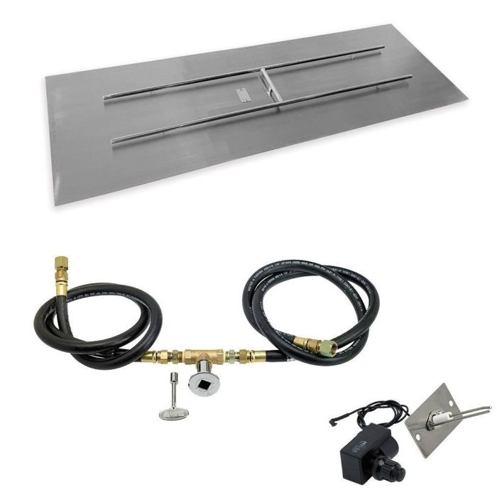 Load image into Gallery viewer, American Fire Products 72 x 24 inch rectangular stainless steel flat pan with spark ignition kit natural gas featuring 56 inch H burner push button ignitor chrome key valve and gas hoses for outdoor fire pits
