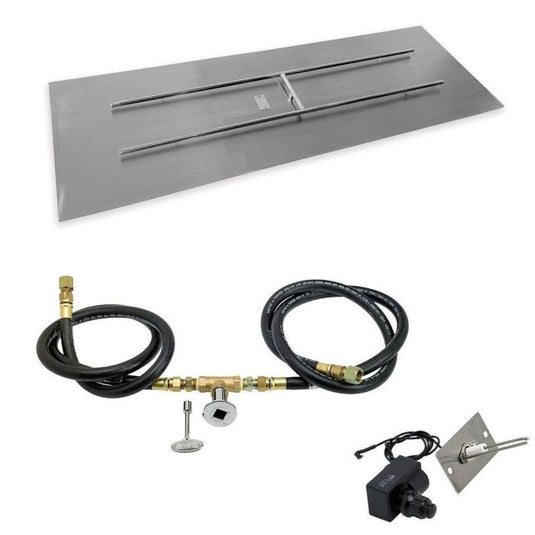American Fire Products 72 x 24 inch rectangular stainless steel flat pan with spark ignition kit natural gas featuring 56 inch H burner push button ignitor chrome key valve and gas hoses for outdoor fire pits