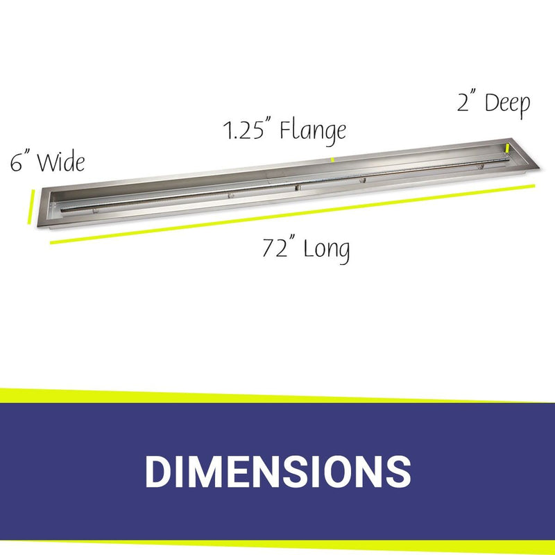 Load image into Gallery viewer, American Fire Products 72 x 6 stainless steel linear channel drop-in pan with built-in stainless steel T-burner dimensions
