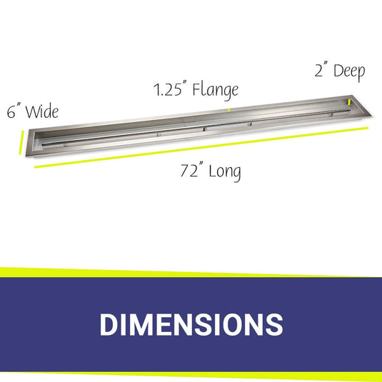 American Fire Products 72 x 6 stainless steel linear channel drop-in pan with built-in stainless steel T-burner dimensions