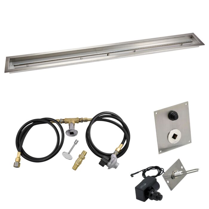 Load image into Gallery viewer, American Fire Products 72 x 6 inch linear channel drop in pan with spark ignition kit featuring built in T burner regulator air mixer key valve and gas hoses for outdoor fire pits
