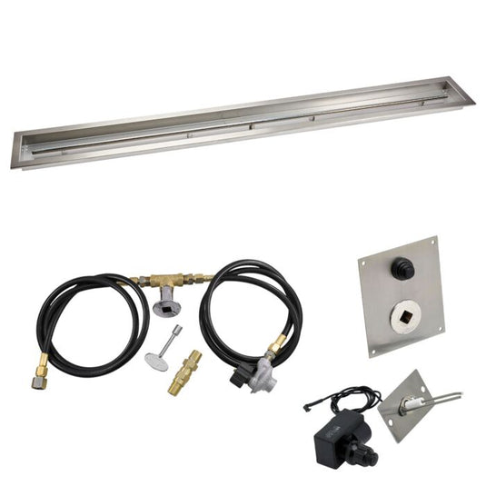 American Fire Products 72 x 6 inch linear channel drop in pan with spark ignition kit featuring built in T burner regulator air mixer key valve and gas hoses for outdoor fire pits
