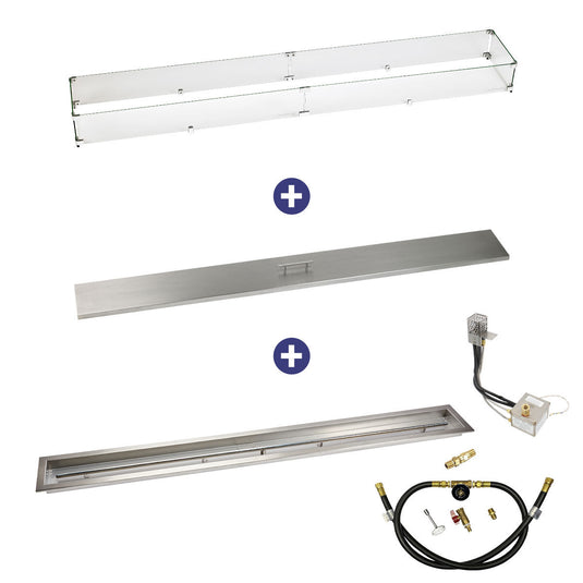 American Fire Products 72 inch by 6 inch stainless steel linear drop-in fire pit pan with AWEIS whole house propane ignition system bundle for large outdoor fire features