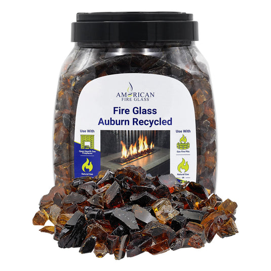 American Fire Products Auburn Recycled Medium Fire Glass 10 lbs jar for outdoor fire pits and fire bowls