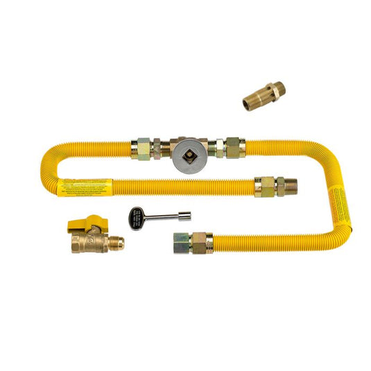 American Fire Products High-Capacity AWEIS Ignition System safety components for propane gas fire pit system including safety shut-off valve, key valve assembly, dual gas flex lines, and propane air mixer for outdoor fire features