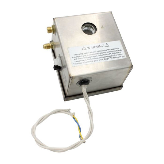 Bottom view of the American Fire Products AWEIS System standard capacity ignition control box showing heavy-duty 316 marine grade stainless steel construction
