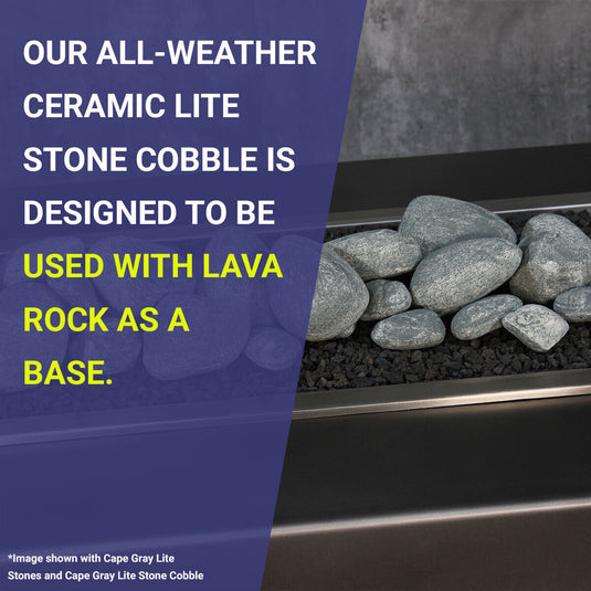 American Fire Products Cape Gray Lite Stone Cobble designed to be installed with lava rock as a base for proper fire feature setup