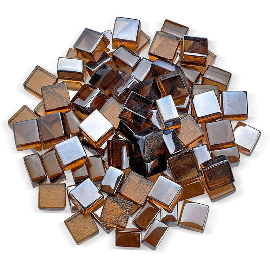 American Fire Products 1/2 inch Copper Luster 2.0 Fire Glass Cubes featuring shimmering copper tempered glass for decorative fire pits and fireplaces