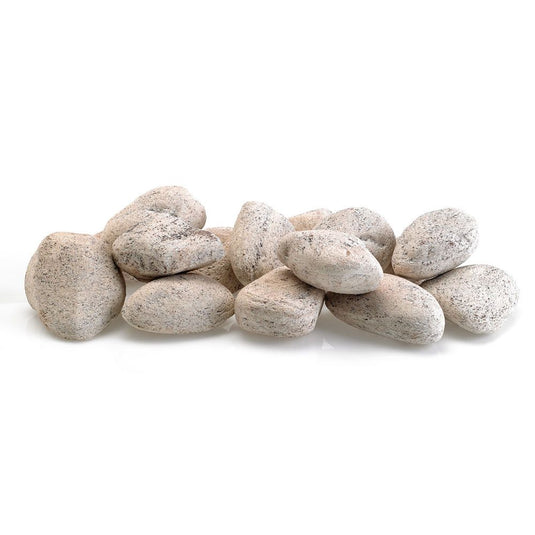 American Fire Products Cottage White Lite Stones Set – 15 stone set decorative ceramic fire feature stones in warm white finish