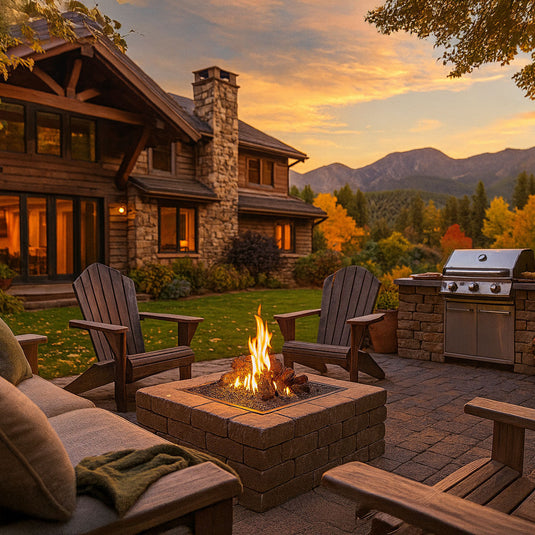 American Fire Products Formation Creation Country Oak ceramic gas fire pit logs installed in an outdoor gas fire pit