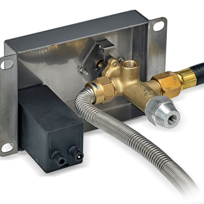 Load image into Gallery viewer, American Fire Products CSA certified electric ignition system showing all included components such as ignition control, burner pan, gas lines, valves, and safety system parts for outdoor fire feature installation
